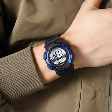 SKMEI 50m vanntett armbåndsur klokke - svart+blå/hvit urskive