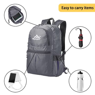 Sammenleggbar ryggsekk 36L unisex vanntett (grå)