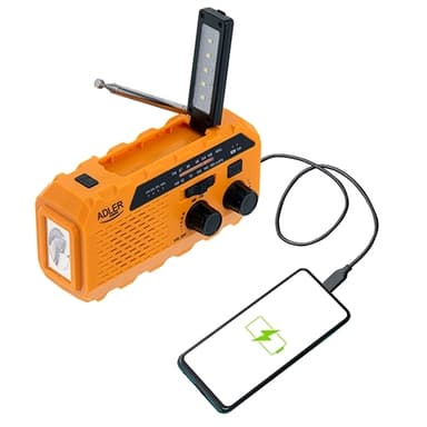 Nødradio / Veiradio med lommelykt, solceller og powerbank