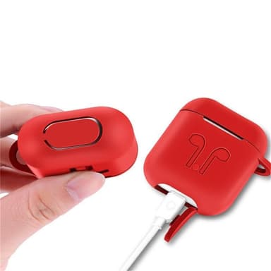 Silikonsett for Airpods, silikonetui, stropp, ørepropper i silikon, karabinkrok, rød