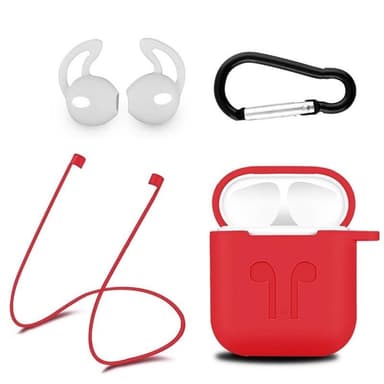 Silikonsett for Airpods, silikonetui, stropp, ørepropper i silikon, karabinkrok, rød