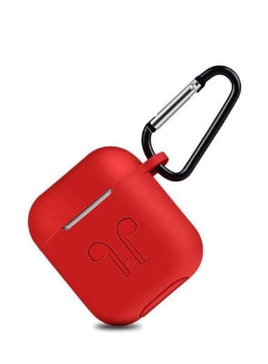 Silikonsett for Airpods, silikonetui, stropp, ørepropper i silikon, karabinkrok, rød