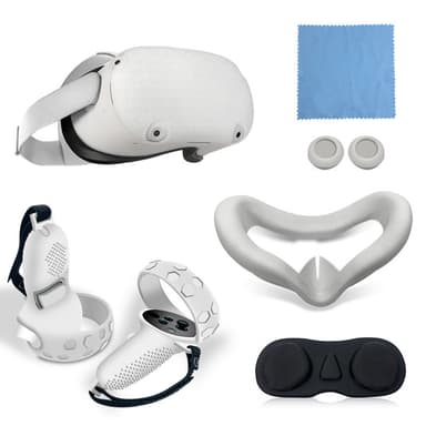 Oculus Quest 2 tilbehør, ansiktsdeksel i silikon, VR-skalldeksel, etc. Hvit