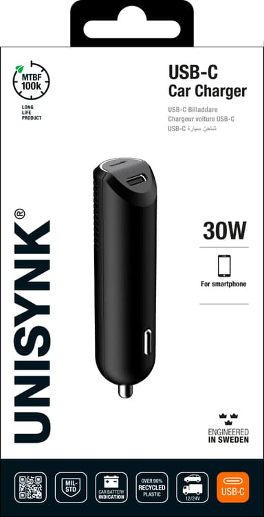 Unisynk 30W USB-C billader (sort)