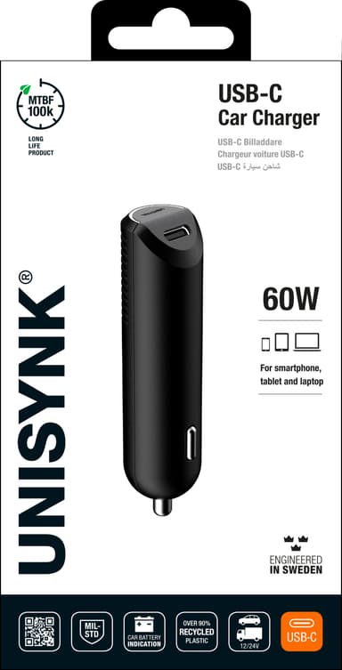 Unisynk 60W USB-C billader (sort)