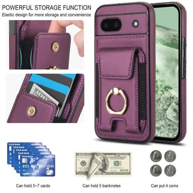 For Google Pixel 8a Kickstand Case Telefonveske med Kortspor - Lilla