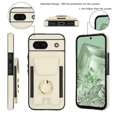 For Google Pixel 8a Kickstand Case Telefonveske med Kortspor - Hvit