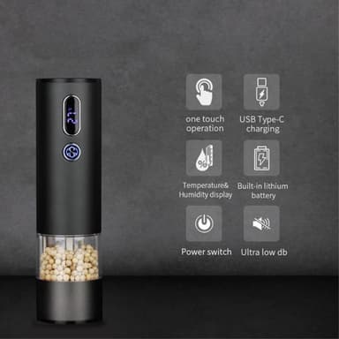 Salt Pepper Krydderkvern Batteridrevet med LED-lys