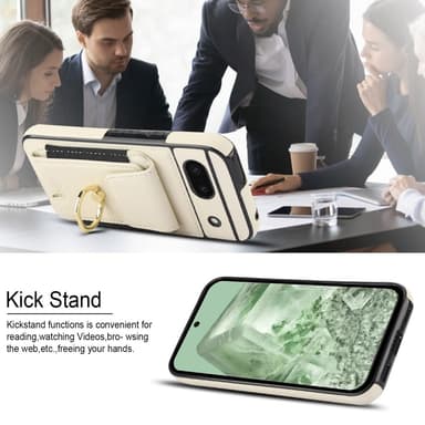 For Google Pixel 8a Kickstand Case Telefonveske med Kortspor - Hvit