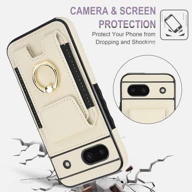 For Google Pixel 8a Kickstand Case Telefonveske med Kortspor - Hvit