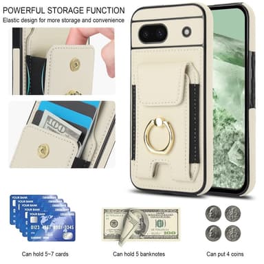 For Google Pixel 8a Kickstand Case Telefonveske med Kortspor - Hvit