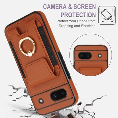 For Google Pixel 8a Kickstand Case Telefonveske med Kortspor - Brun
