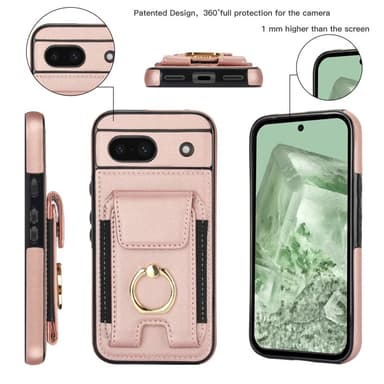 Til Google Pixel 8a Kickstand Case Telefonveske med Kortspor - Rose Gold