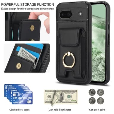 For Google Pixel 8a Kickstand Case Telefonveske med Kortspor - Svart