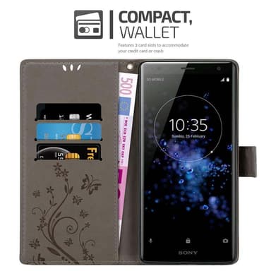 Sony Xperia XZ2 lommebokdeksel Blomster (grå)