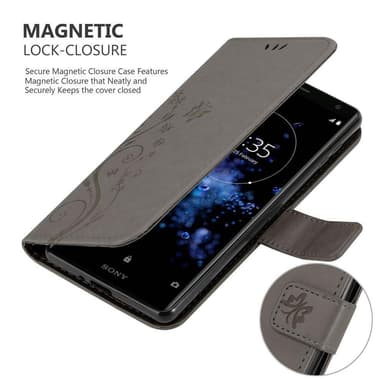 Sony Xperia XZ2 lommebokdeksel Blomster (grå)