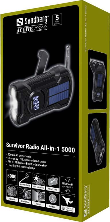 Sandberg Survivor Radio All-in-1 5000 - AM + FM Radio + Bluetooth