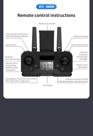 4K Drone med sammenleggbar design, to kamera, som unngår hindringer Sort