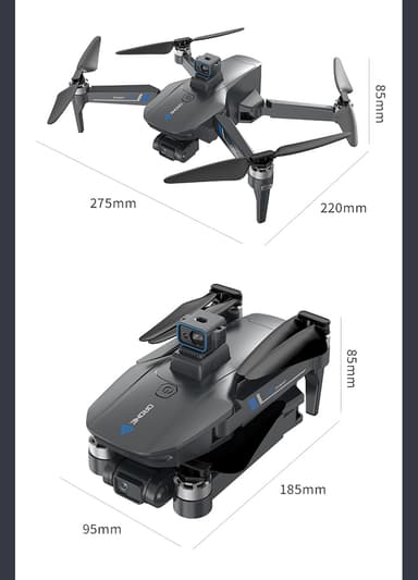 4K Drone med sammenleggbar design, to kamera, som unngår hindringer Sort