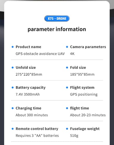4K Drone med sammenleggbar design, to kamera, som unngår hindringer Sort