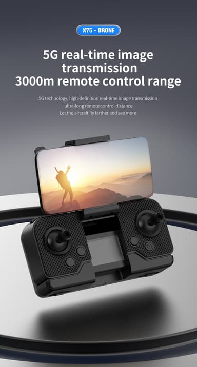 4K Drone med sammenleggbar design, to kamera, som unngår hindringer Sort