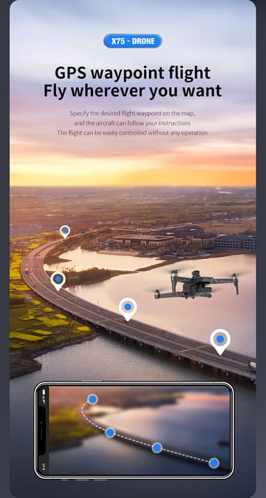 4K Drone med sammenleggbar design, to kamera, som unngår hindringer Sort