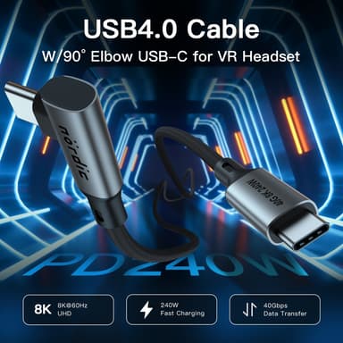 NÖRDIC Vinklet 1m USB4 USB-C til C nylonflettet kabel PD3.1 240W 40G 8K60Hz 4K144Hz grå