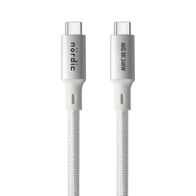 NÖRDIC 1m USB4 USB-C til C nylonflettet kabel PD3.1 med 240W hurtiglading 40G 8K60Hz 4K120Hz 5K60Hz 2x4K60Hz Emarker