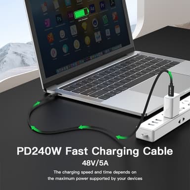 NÖRDIC 2m USB 3.2 Gen 2 USB-C til C nylonflettet kabel PD3.1 240W 20G 4K60Hz svart