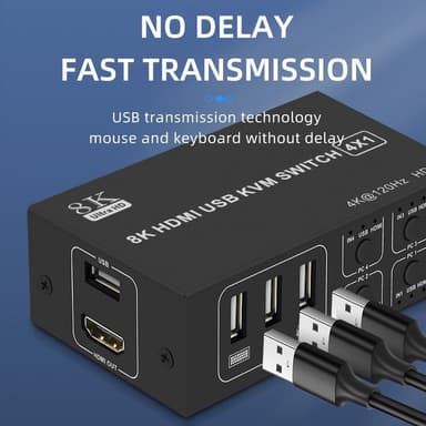NÖRDIC KVM Switch 4 PC til 1xHDMI 8K60Hz og 4xUSB HDCP 2.2 for Xbox, PS5, Laptop
