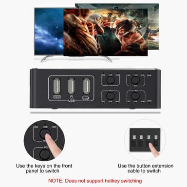 NÖRDIC KVM Switch 4 PC til 1xHDMI 8K60Hz og 4xUSB HDCP 2.2 for Xbox, PS5, Laptop