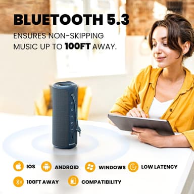 Bluetooth-høyttaler 36W bærbar høyttaler med stereolydbase, Bluetooth 5.3 trådløs IP7x vanntett høyttaler blå