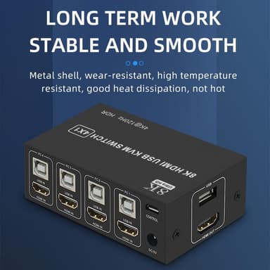 NÖRDIC KVM Switch 4 PC til 1xHDMI 8K60Hz og 4xUSB HDCP 2.2 for Xbox, PS5, Laptop