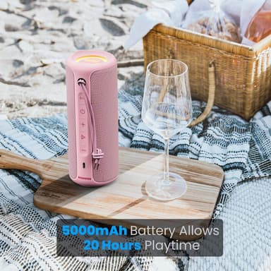 Bluetooth-høyttaler 36W bærbar høyttaler med stereolydbase, Bluetooth 5.3 trådløs IP7x vanntett høyttaler Rosa
