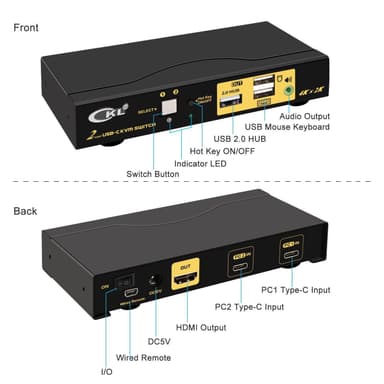 NÖRDIC 2 til 1 USB-C til HDMI 2.0 KVM-svitsj, 4K60Hz