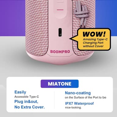 Bluetooth-høyttaler 36W bærbar høyttaler med stereolydbase, Bluetooth 5.3 trådløs IP7x vanntett høyttaler Rosa