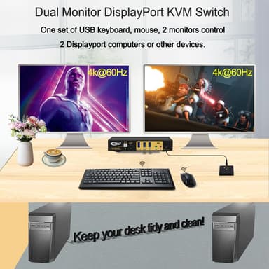 NÖRDIC KVM 2x2-svitsj Dual MST Monitor Displayport 4K60Hz