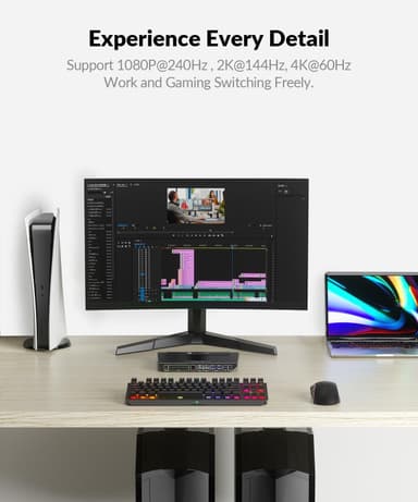 AV Access 4K USB-C og HDMI KVM-svitsj 4 PC-er 1 skjerm, 60W lading for bærbar PC