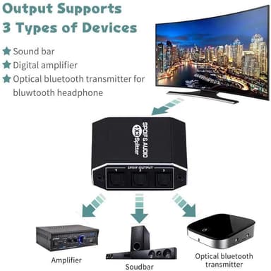 NÖRDIC 1 til 3 Splitter Optisk Audio SPDIF TOSLINK-kabel 1m inkluderer støtte for Dolby Digital DTS 5.1 PCM LPCM