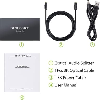 NÖRDIC Optical S/PDIF Toslink 1 til 4 splitter 192kHz