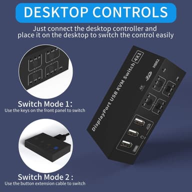 NÖRDIC KVM Switch 4 PC til 1 DisplayPort 4K 60Hz og 4x USB HDCP 2.2
