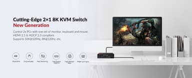 AV Access HDMI 2.1 KVM Switch 2 datamaskiner 1 skjerm, 8K60Hz, 5x USB-A