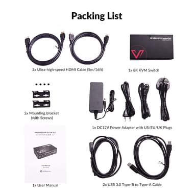 AV Access HDMI 2.1 KVM Switch 2 datamaskiner 1 skjerm, 8K60Hz, 5x USB-A