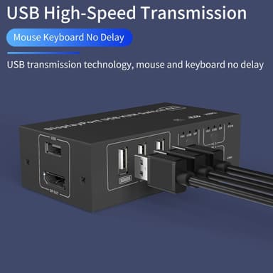 NÖRDIC KVM Switch 4 PC til 1 DisplayPort 4K 60Hz og 4x USB HDCP 2.2