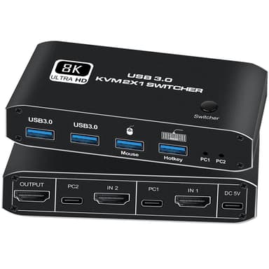 NÖRDIC HDMI 2.1 8K60Hz KVM-svitsj 2 til 1 HDCP2.3 HDR10 med 4XUSB-A-utgang
