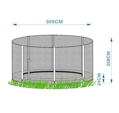 Kapsling for 305cm marktrampolin, med stenger, sort
