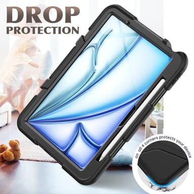 Til iPad Air 11 (2024) Deksel Stand Shame Protector PC+Silikon - Svart