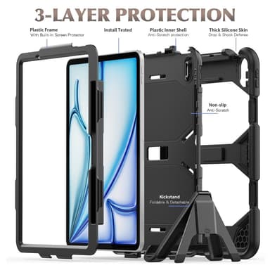 Til iPad Air 11 (2024) Deksel Stand Shame Protector PC+Silikon - Svart