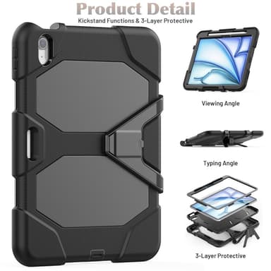 Til iPad Air 11 (2024) Deksel Stand Shame Protector PC+Silikon - Svart