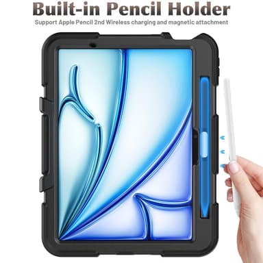 Til iPad Air 11 (2024) Deksel Stand Shame Protector PC+Silikon - Svart